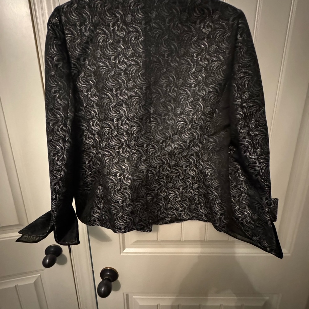 Le Suit Women’s Blazer Jacket silver floral print single breastedSize 10 petite - Picture 8 of 10